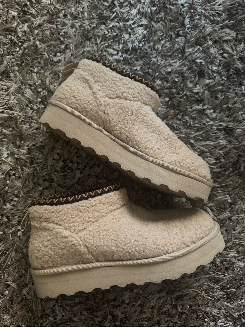 Cream Sherpa Platform Slip-On Boots - Women